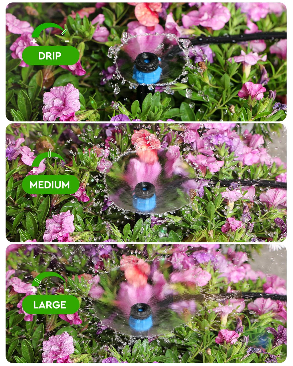 36Pack Drip Irrigation Parts, Quick Connect 1/4" Adjustable 360° Emitter Sprinklers with 6" Stake, Easy-Clean for Garden & Farm Irrigation Systems