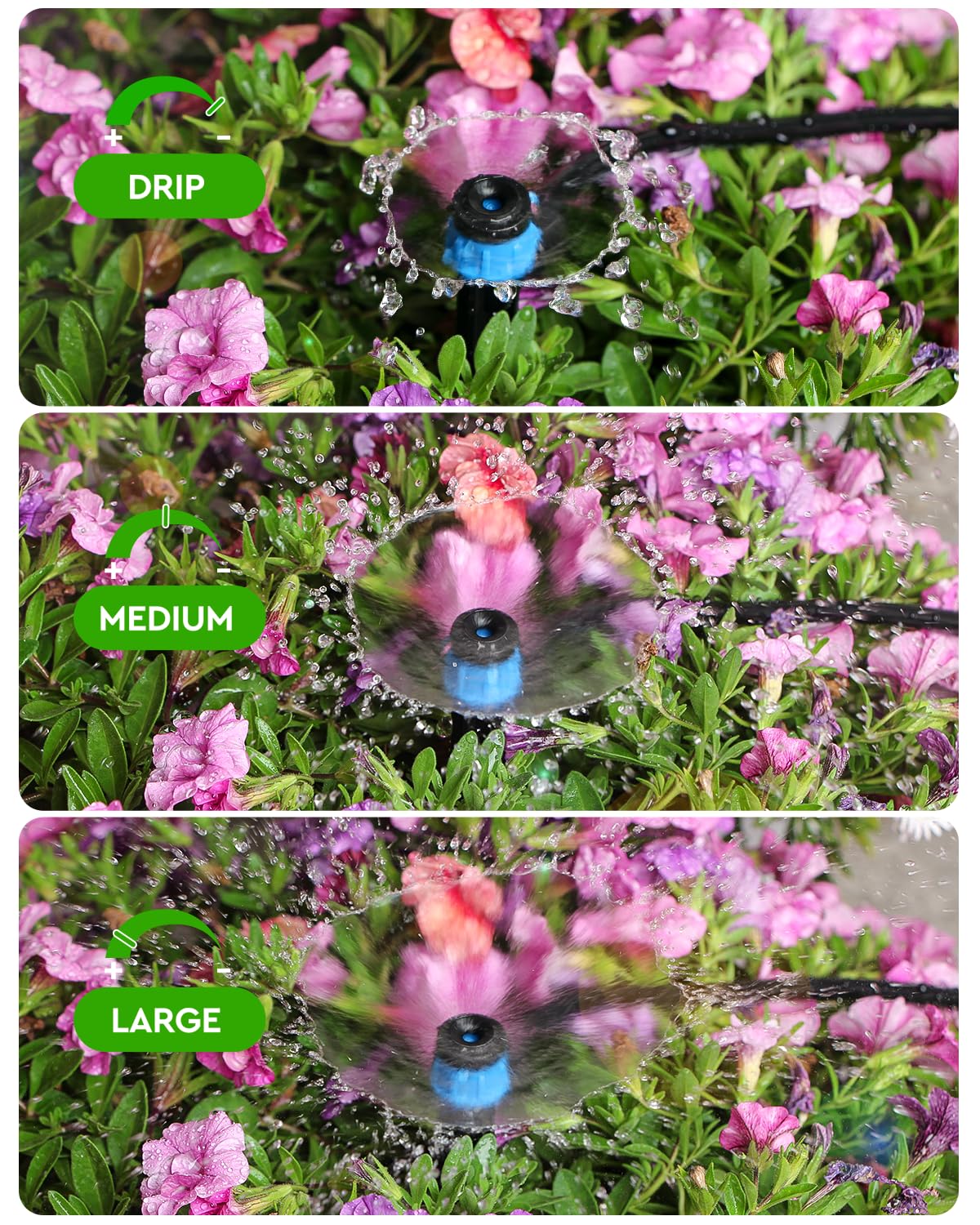36Pack Drip Irrigation Parts, Quick Connect 1/4" Adjustable 360° Emitter Sprinklers with 6" Stake, Easy-Clean for Garden & Farm Irrigation Systems