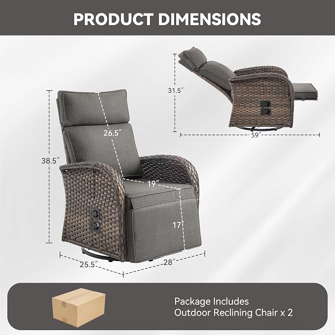 Zero Gravity Patio Swivel Rocking Recliner Chairs Set of 2 - Image 2