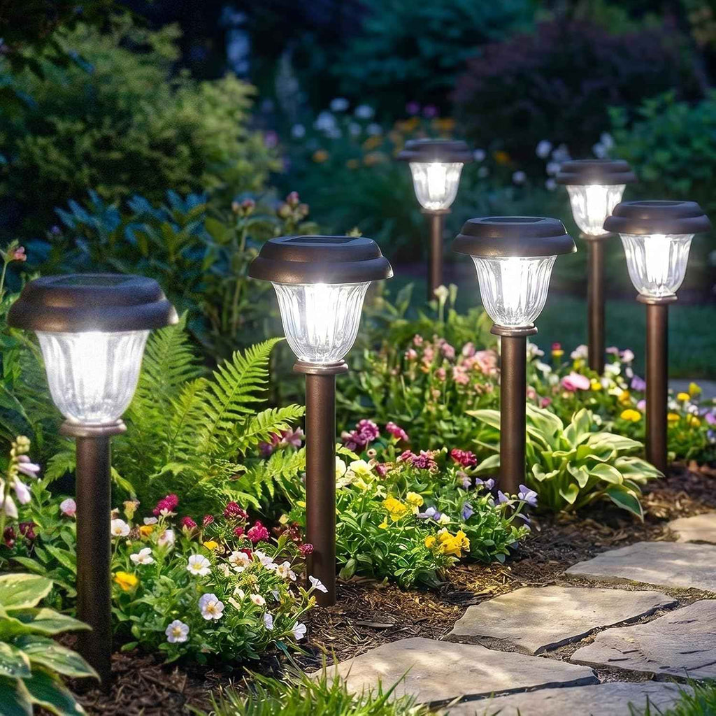 DERAYSION 8 Pack Solar Lights Outdoor Pathway, Stainless Steel Glass Solar Garden Lights, Auto On/Off Long-Lasting Waterproof Outdoor Solar Lights for Yard, Landscape, Path, Driveway, Walkway Décor