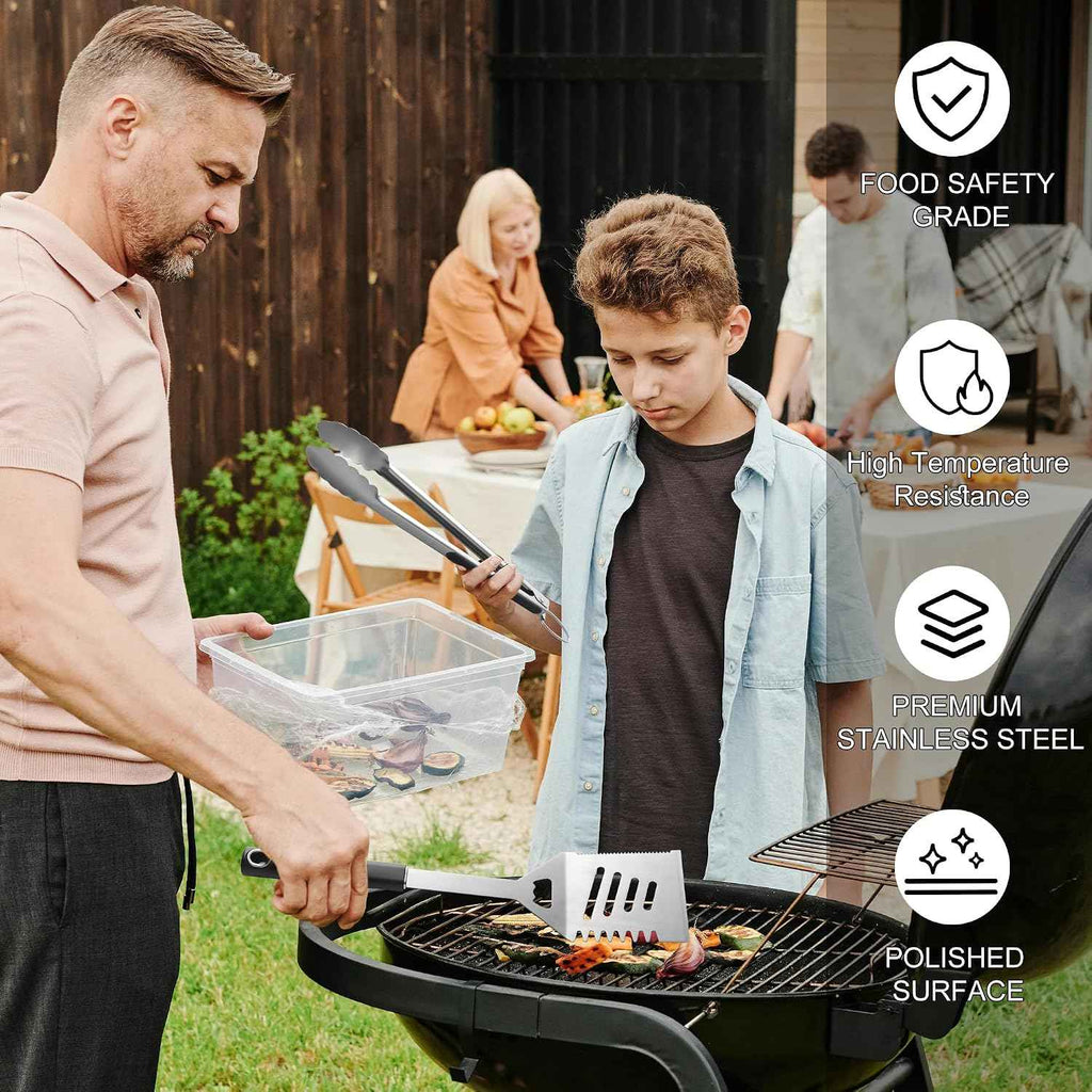 Griddle Accessories Kit - Heavy Duty Grill Tools Set, Grilling Accessories | Stainless Steel BBQ Set with Grill Tongs, Spatula, Fork and Gift-Box for Outdoor Barbecue, Home Grill (3PCS)