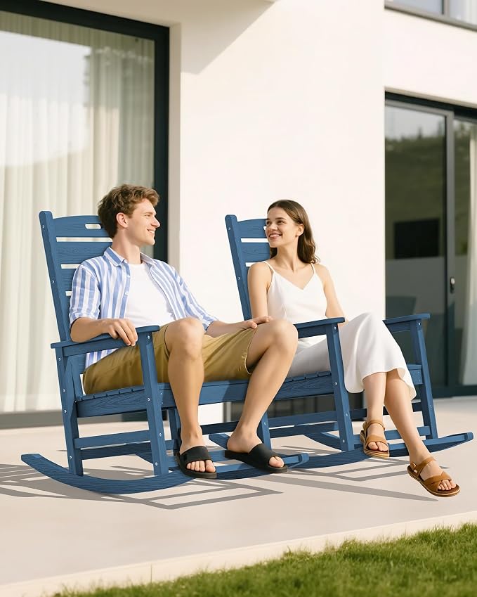 SERWALL Oversized Outdoor Rocking Chair, HDPE Patio Rocking Chair - Image 2