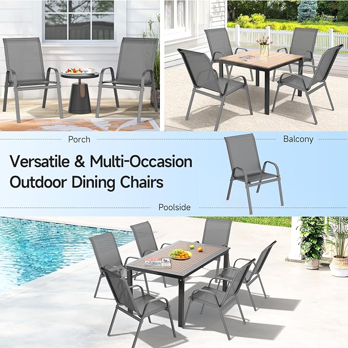ONBRILL Patio Chairs set of 4, Easy Assembly Stackable Outdoor Dining Chairs - Image 9