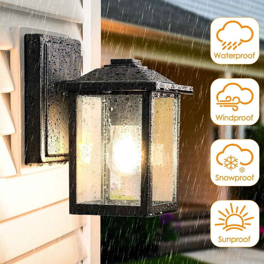 MATAMEYE Outdoor Wall Light Fixture, Exterior Waterproof Porch Lighting | Black Patio Wall Lantern, Anti-Rust, Clear Glass, E26 Socket, Wall Mount Sconce Lighting, Outside Front Door Light Entryway