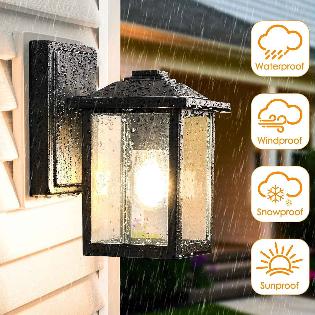 MATAMEYE Outdoor Wall Light Fixture, Exterior Waterproof Porch Lighting | Black Patio Wall Lantern, Anti-Rust, Clear Glass, E26 Socket, Wall Mount Sconce Lighting, Outside Front Door Light Entryway
