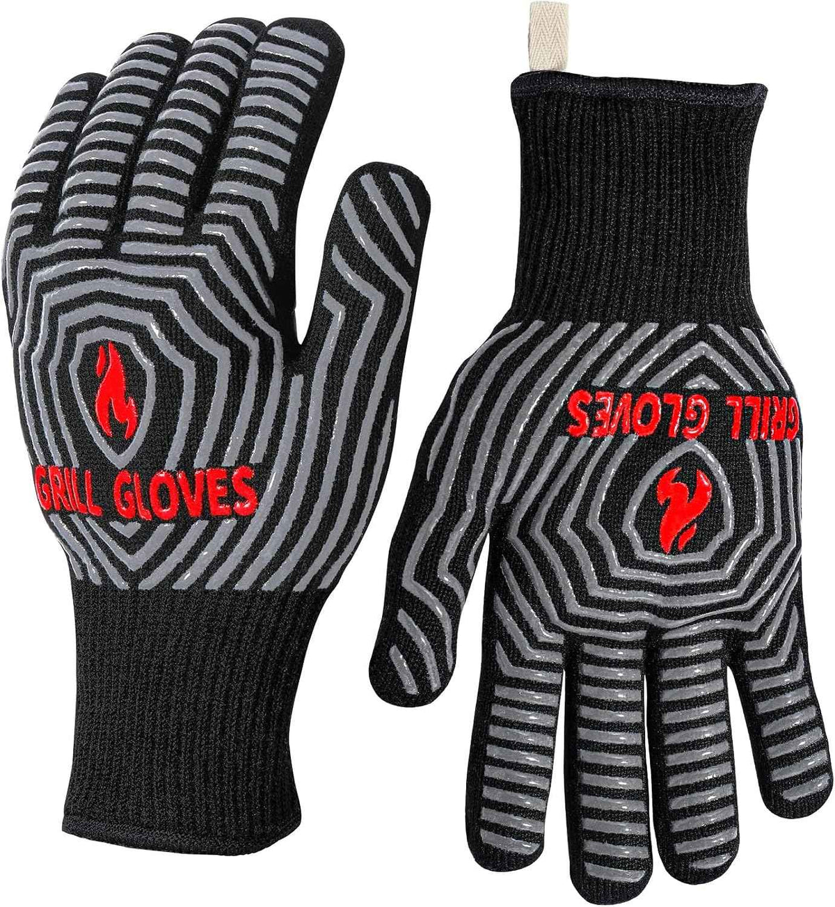 QUWIN BBQ Gloves, 1472°F Heat Resistant Grilling Gloves Silicone Non-Slip Oven Mitts, Kitchen Gloves for BBQ, Grilling, Cooking, Baking(One Size Fits Most, Black)- 1 Pair