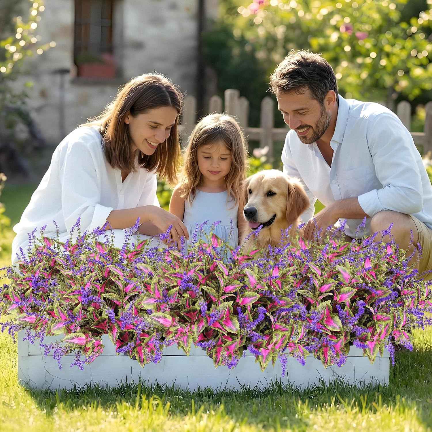 Artificial Outdoor Plants, 20 Bundles Faux Plants for Outdoor Planters, Realistic Coleus Greenery with Purple Flowers, UV Resistant for Porch Patio Garden Decor