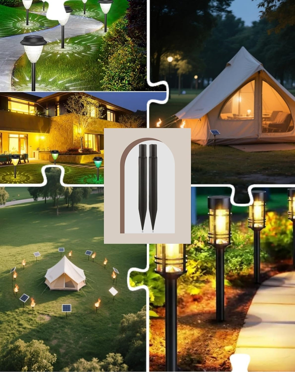 8.25" Reinforced ABS Plastic Solar Ground Spikes - Durable Solar Light Replacement Stakes for Garden, Pathway, Deck, Camping, Christmas Lights (Fits 0.83" Inside Diameter) (Black-2 Pack)