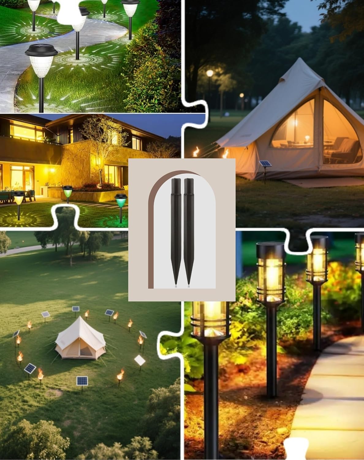 Must Measure First! Fits ONLY 0.83" Inner Diameter Solar Ground Spikes - 8.25" ABS Replacement Stakes for Garden Pathway Lights (Black-5PACK)