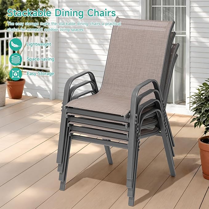 Patio Chairs Set of 2, Easily Set Up Stackable Outdoor Dining Chairs - Image 5