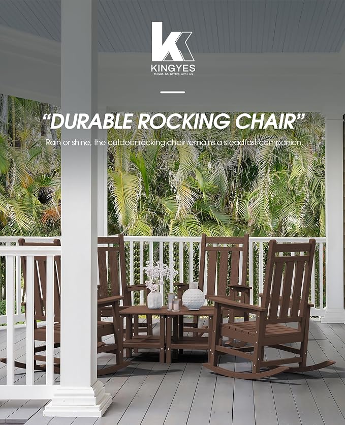 KINGYES Oversized Outdoor Rocking Chair, All-Weather Patio Rocking Chairs - Image 9
