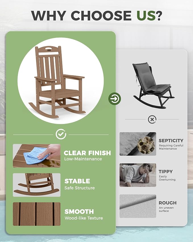 Oversized Rocking Chair Outdoor, High Back Porch Rocker Chair, HDPE All Weather - Image 8