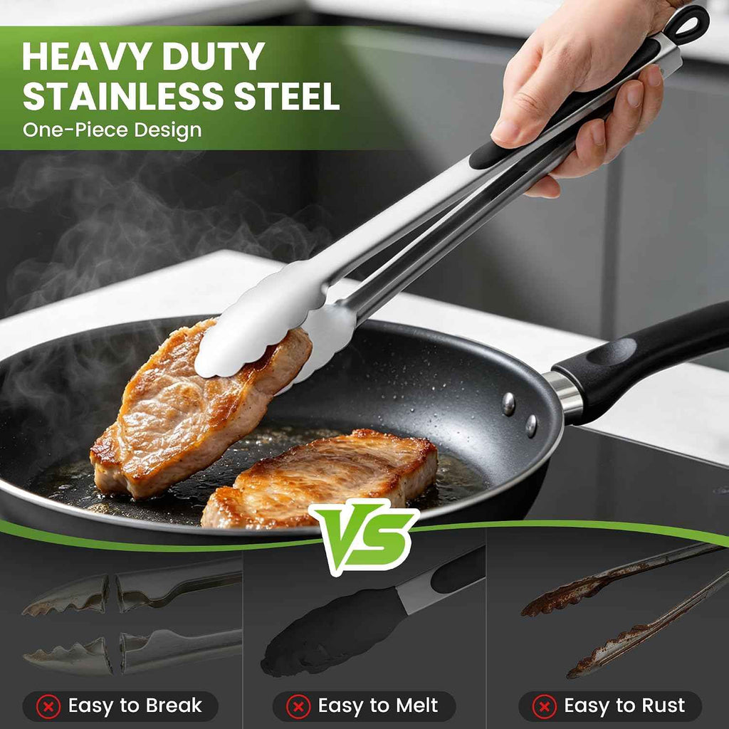 Grill Tongs, 17 Inch Extra Long Stainless Steel BBQ Tongs (17", 1PC) | For Cooking/Serving/Grilling | Heat-Resistant | Dishwasher Safe
