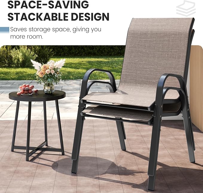 Patio Dining Chairs Set of 4, Stackable Dining Chairs High Back, Breathable - Image 7