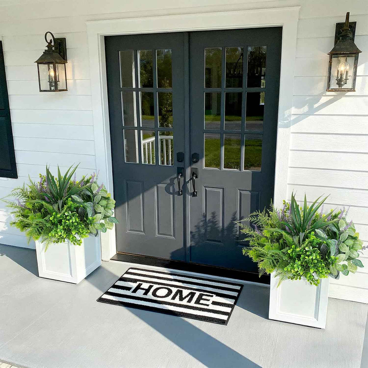 Hrobek Outdoor Faux Plants UV Resistant Fake Greenery for Outside Planter | 12 Bouquet Realistic Artificial Eucalyptus Fern Lavender Spider Vanilla Patio Garden Front Door Porch Yard Home Decor