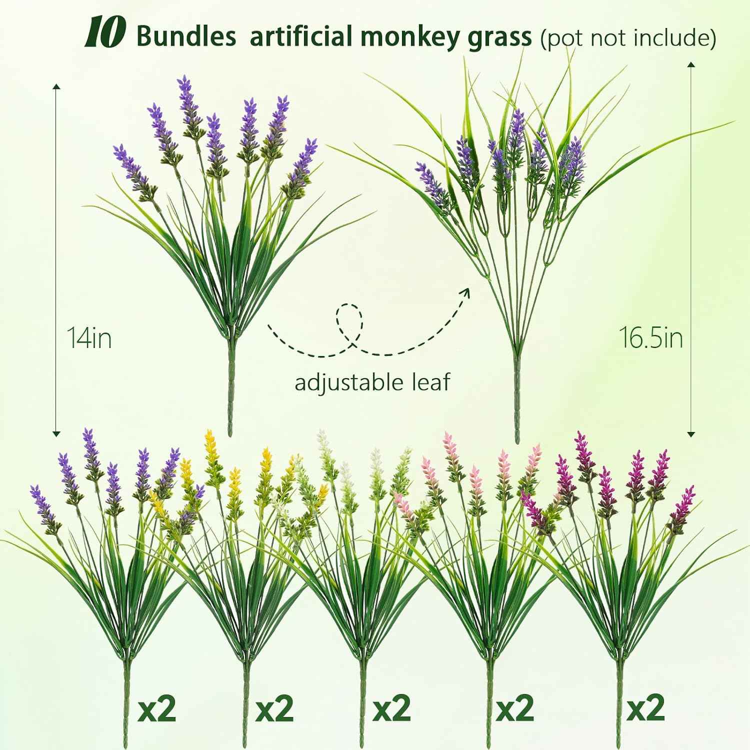 N&T NIETING 10 Bundles Artificial Plants Outdoor Fake Monkey Grass with Flowers Summer Plastic Faux Greenery for Pot Garden Verandah Decor Window Patio Hanging Planter Pathway Front Porch (Mix Color)