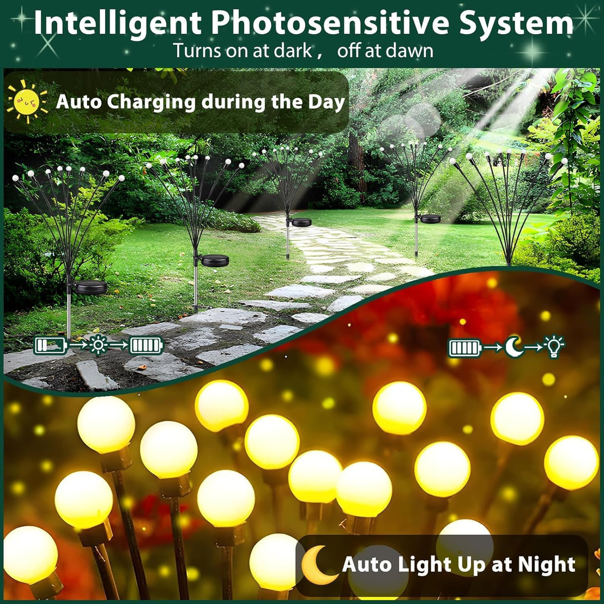 6 Pack Solar Garden Lights Outdoor Waterproof Firefly Lights Warm White | 2 Lighting Mode, Auto On/Off, Sway with Wind, Waterproof Solar lights Outdoor for Garden Yard Pathway Landscape Decorations