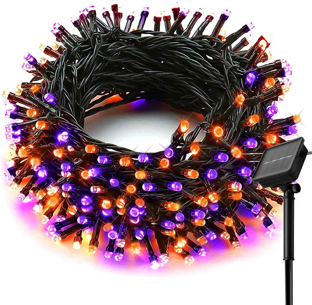 Solar Halloween String Lights, 100 LED Orange Purple Fairy Lights, 8 Modes IP65 Waterproof Auto On/Off for Indoor Outdoor Holiday Decor