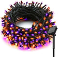 Solar Halloween String Lights, 100 LED Orange Purple Fairy Lights, 8 Modes IP65 Waterproof Auto On/Off for Indoor Outdoor Holiday Decor