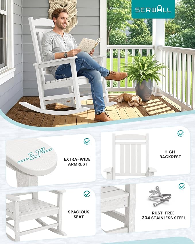 SERWALL Oversized Outdoor Rocking Chair, All-Weather Patio Rocking Chair - Image 7