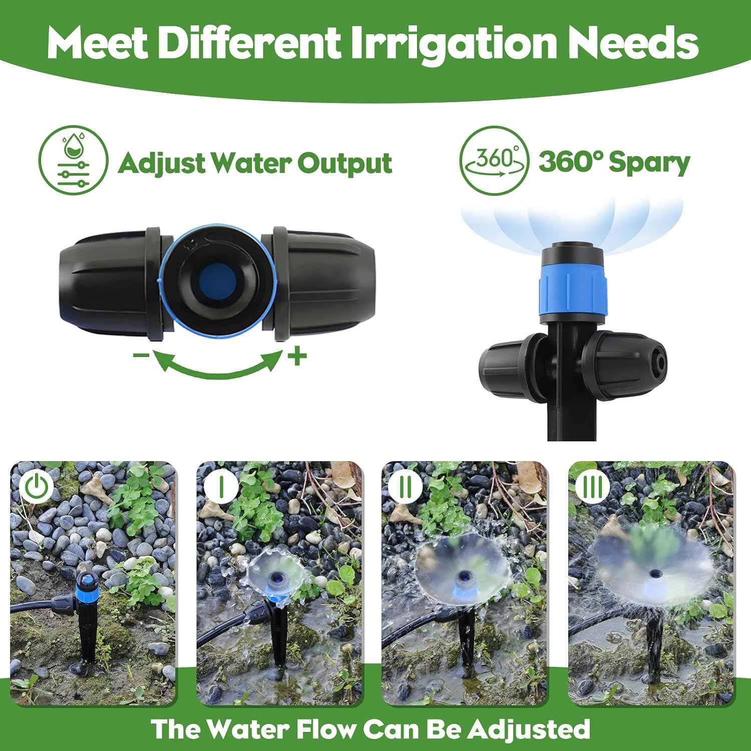 35PCS Double-Head Drip Irrigation Emitters Sprayers for 1/4" Tubing (Blue) | Barbed Drip Emitters for 4/7mm Tubing, Adjustable 360 Degree Vortex Water Flow Dripper with Lock for Garden Watering System