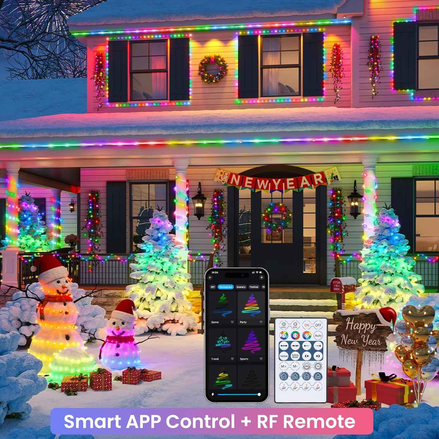 Jnaurb RGB Color Changing Rope Lights Outdoor, 33ft 100LED Smart String Lights with Remote & APP Control, Waterproof Music Sync Rope Lighting - DIY Flexible Tube LED Lights for Bedroom Garden Wedding