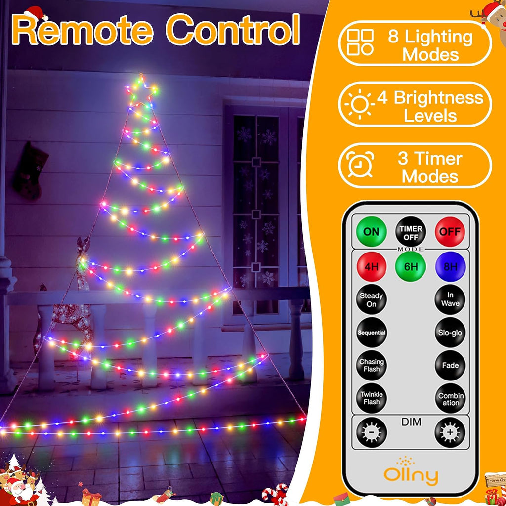 Ollny Outdoor Lighted Christmas Decorations 13FT Tall, IP67 Waterproof Outdoor Christmas Lights with 3 Timers and 8 Lighting Modes, Xmas Decor Light for House Yard Window Wall Lights (Multicolored)