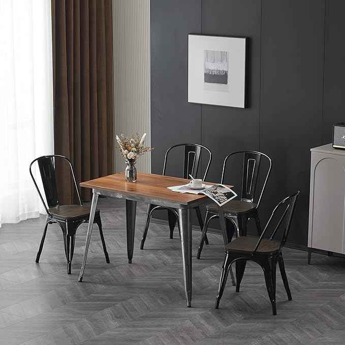 Nazhura Metal Dining Chair Farmhouse Tolix Style