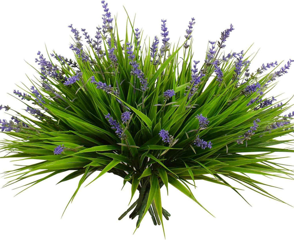 alyptus Artificial Plants Outdoor Fake Monkey Grass with Flowers for Pot UV Resistant Plant Decor for Window Garden Patio Hanging Planter Pathway Front Porch (Grass with Flowers)