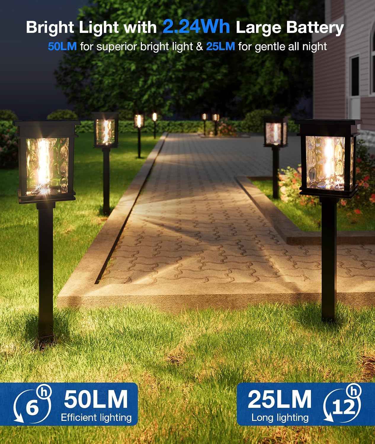 XMCOSY+ Solar Pathway Lights, 4 Pack 2-in-1 Landscape Lighting for Garden | Warm & Cool White Yard Light, 25/50 LM, Auto On/Off Decor Solar Powered Outdoor Lights for Lawn Walkway Driveway Lights