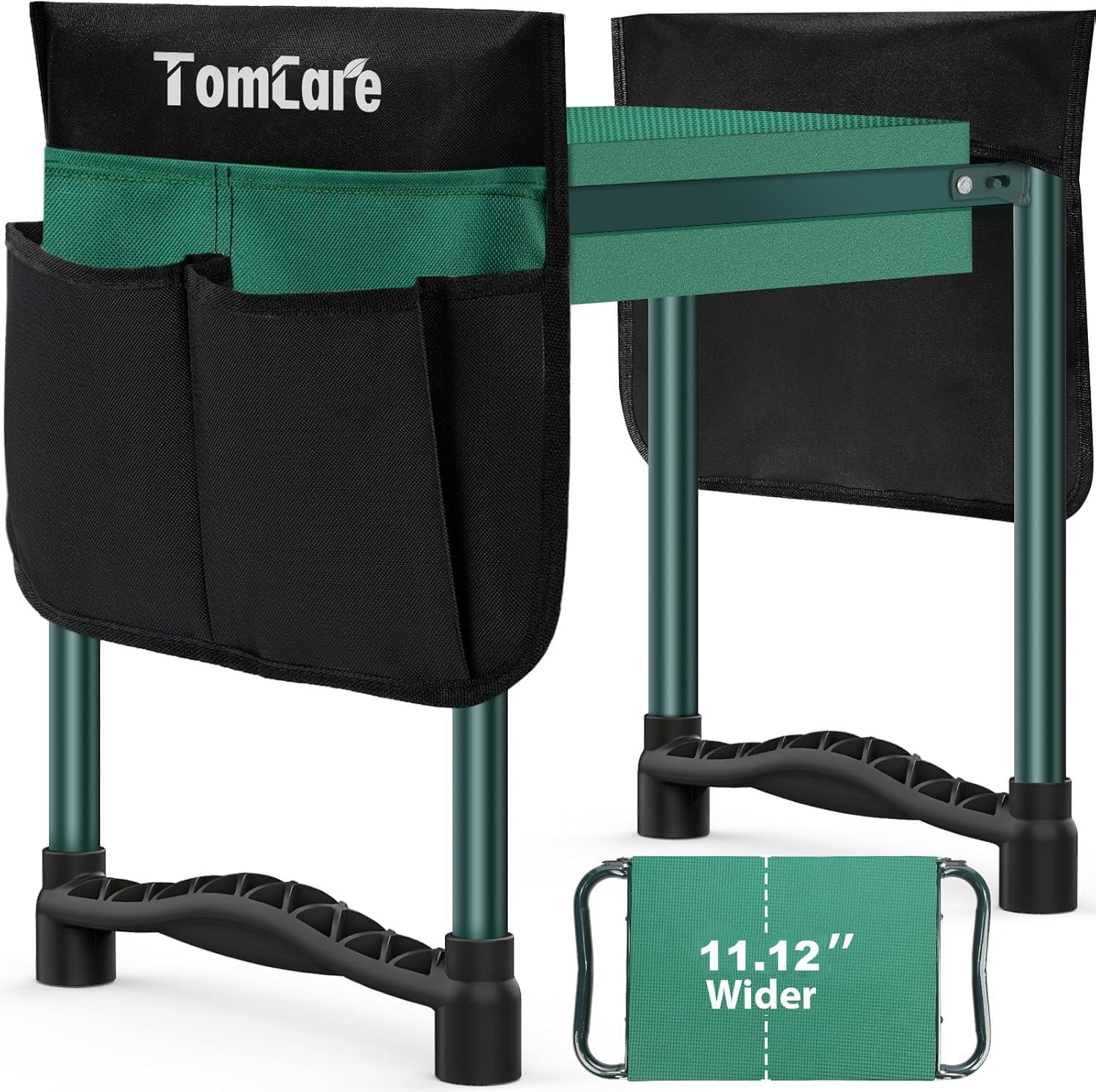 TomCare Garden Kneeler and Seat, 11.12" Kneeling Pad Sturdy Garden Bench | Heavy Duty Garden Stool, 450 lbs Load Capacity, 2 Tool Pouches, Foldable Design, Gardening Gift for Women, Men and Gardeners