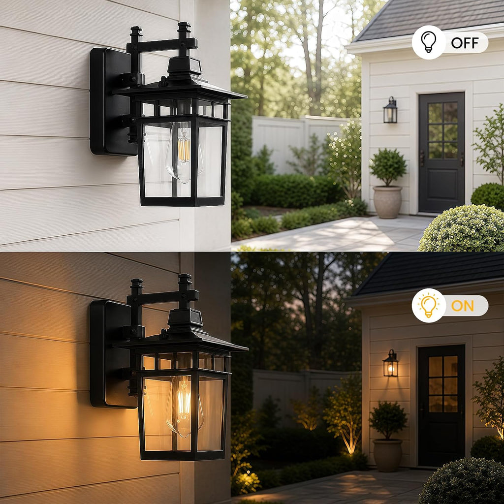 13'' Black Medium Outdoor Wall Light Fixture with Closed Bottom | Waterproof Outdoor Porch Lights with Clear Glass Lampshade for House, Garage, Patio, Weather Resistance, E26 Base