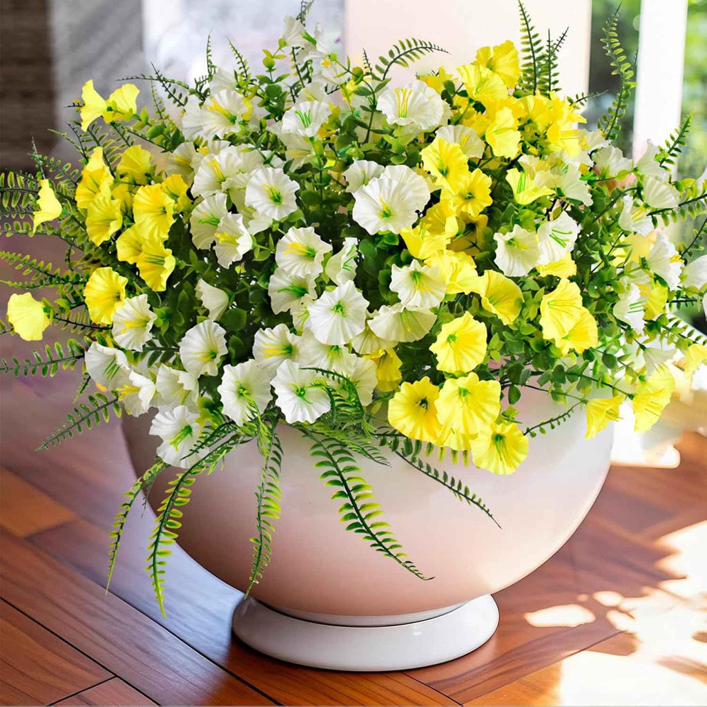Outdoor Artificial Bushes Plants,UV Resistant Fake Greenery Stems Shrubs Faux Greenery for Outdoor Front Porch Window Box Decorations 8pcs