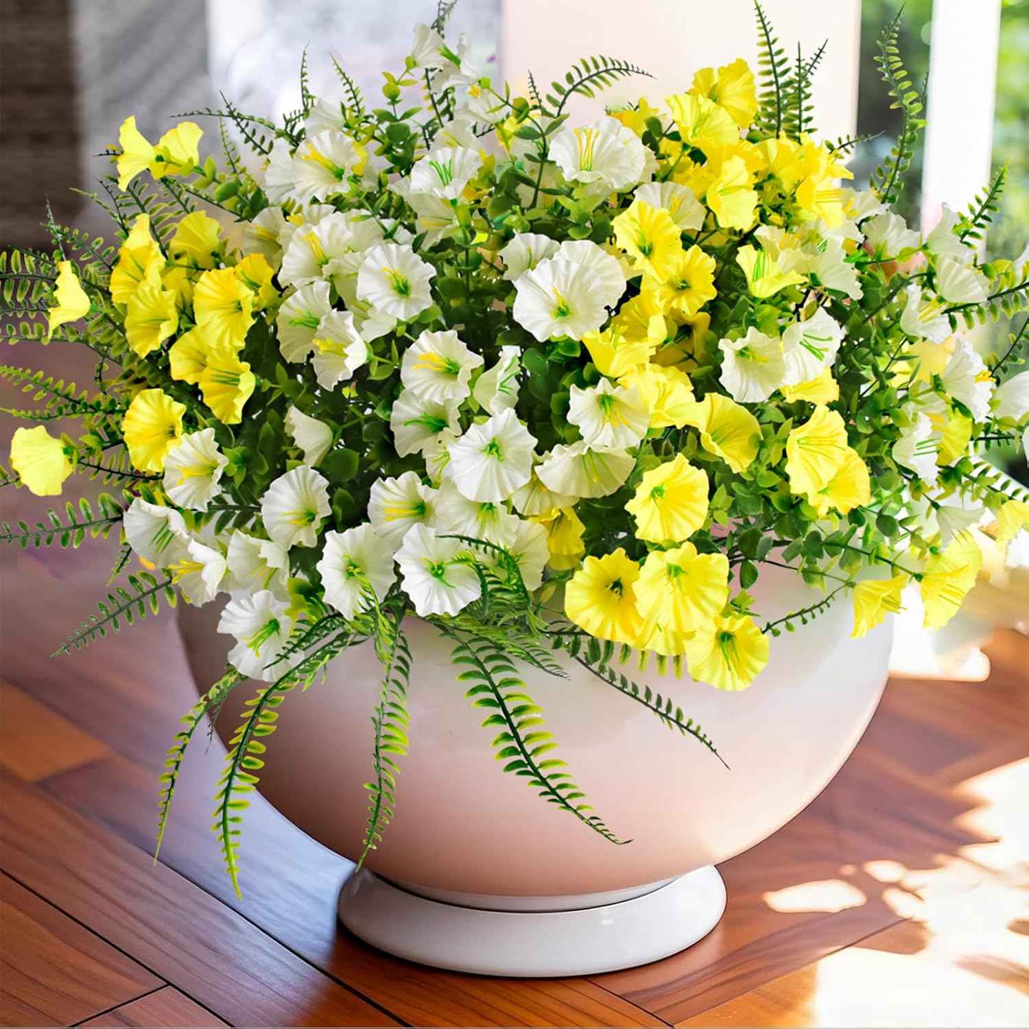 Outdoor Artificial Bushes Plants,UV Resistant Fake Greenery Stems Shrubs Faux Greenery for Outdoor Front Porch Window Box Decorations 8pcs