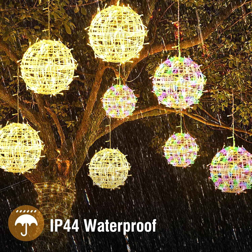 kolpop Color Changing Christmas Outdoor Balls Lights, 11 Modes Sphere Lights with Remote & Timer, 4 Pack 7.87" Dimmable Hanging Tree Globe Light with Plug-in for Xmas Party Yard Garden Decorations