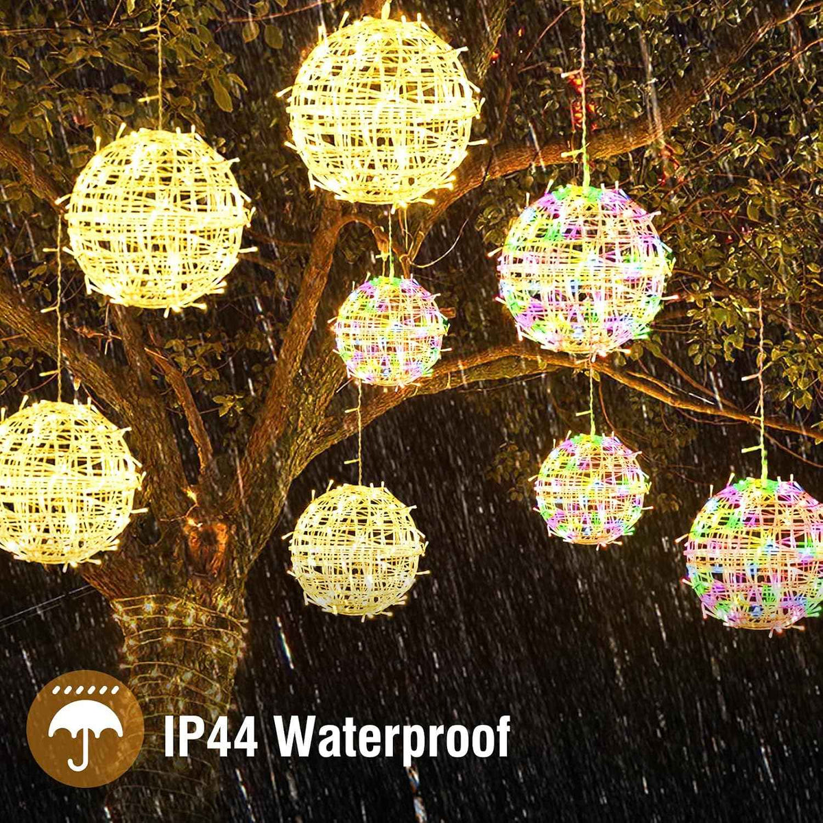 kolpop Color Changing Christmas Outdoor Balls Lights, 11 Modes Sphere Lights with Remote & Timer, 4 Pack 7.87" Dimmable Hanging Tree Globe Light with Plug-in for Xmas Party Yard Garden Decorations
