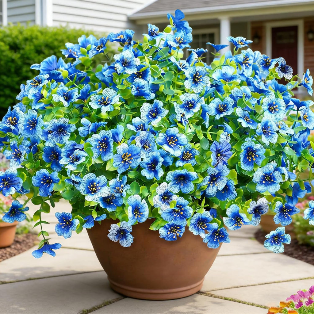 12 Bundles Artificial Flowers for Outdoors UV Resistant | Realistic Outdoor Artificial Fake Flowers with Eucalyptus Leaves for Porch, Patio, Planter, Window Box, Home, Garden Decor