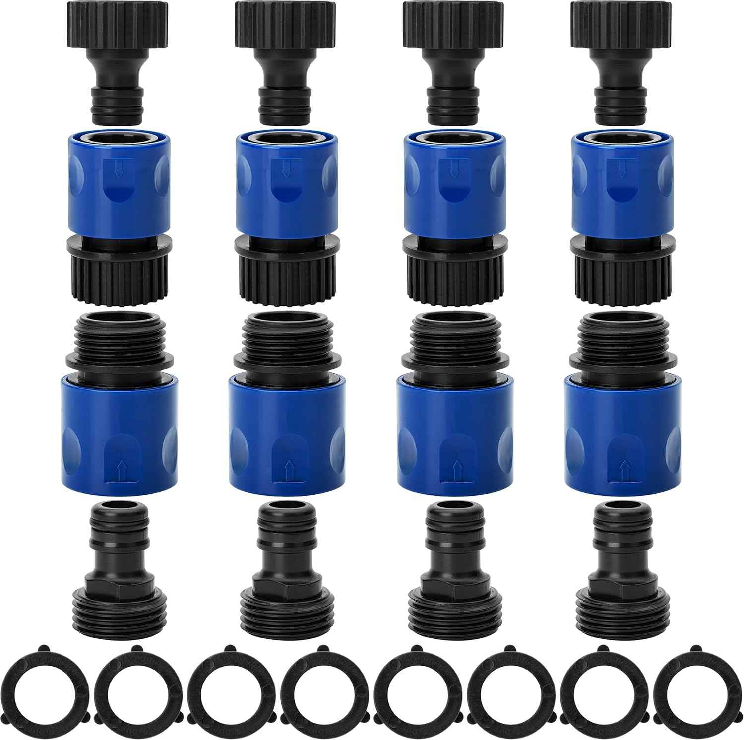 Bates- Garden Hose Quick Connectors, 4 Set, 3/4" Male Female Hose Fittings | Quick Release Plastic Water Hose Connector for Garden Irrigation & Outdoor Use