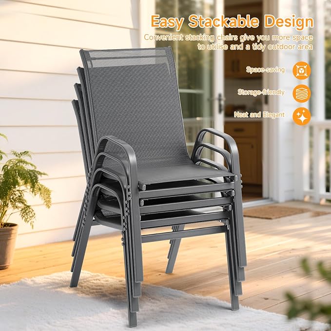 ONBRILL Patio Chairs set of 6, Easy Assembly Stackable Outdoor Dining Chairs - Image 4