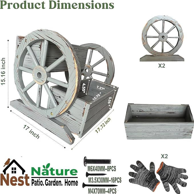 NestNature Wooden Wagon Planter Box, Raised Garden Bed, Decorative Garden - Image 5