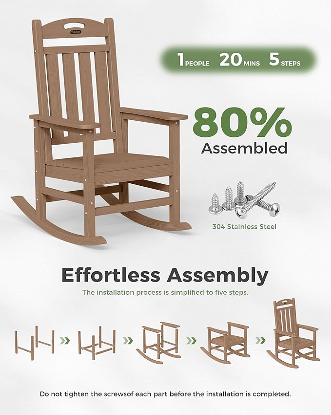 Oversized Rocking Chairs Outdoor Set of 2, High Back Porch Rocking Chair - Image 9
