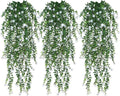 Artificial Hanging Plants, 3PCS Greenery Stems Fake Hanging Plant Eucalyptus Leaves Vine UV Resistant Plastic Plants for Porch Garden Wedding Indoor Outdoor Decor(White)