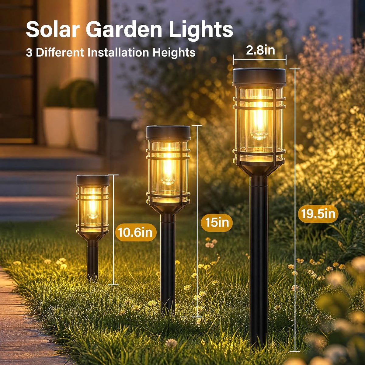 Ollny Solar Pathway Lights Outdoor 2 Packs, Solar Garden Lights IP65 Waterproof, LED Solar Powered Path Light Auto On/Off, Landscape Lighting for Yard Walkway Driveway Porch Outside Decor