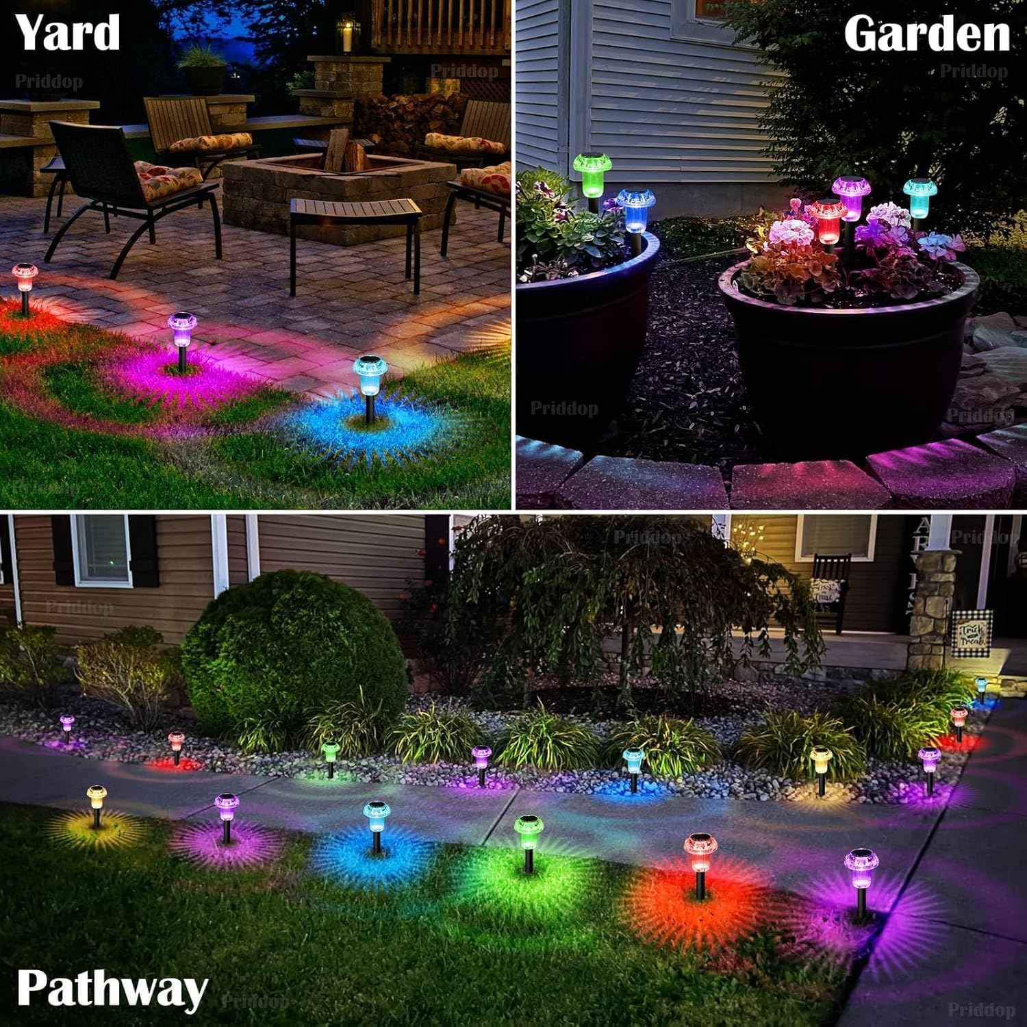 Priddop Solar Lights Outdoor Waterproof 8 Pack Garden Decor Color Changing | Pathway Stake Lights for Yard Patio Lawn Planter Landscape Path, Auto On/Off Acrylic Mushroom Shape LED Christmas Decor