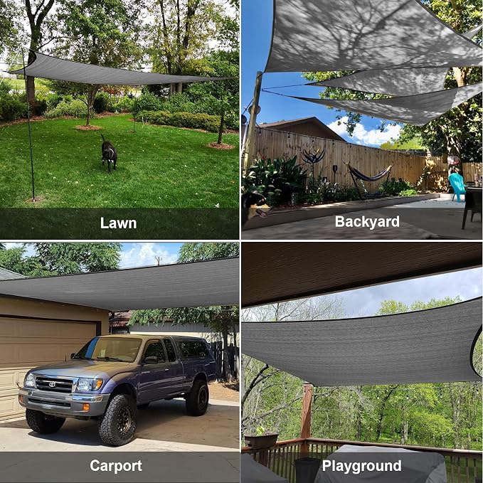 SUNLAX Sun Shade Sail 8' x 10' Dark Grey Rectangle Canopy Sail Shade Cover UV - Image 8