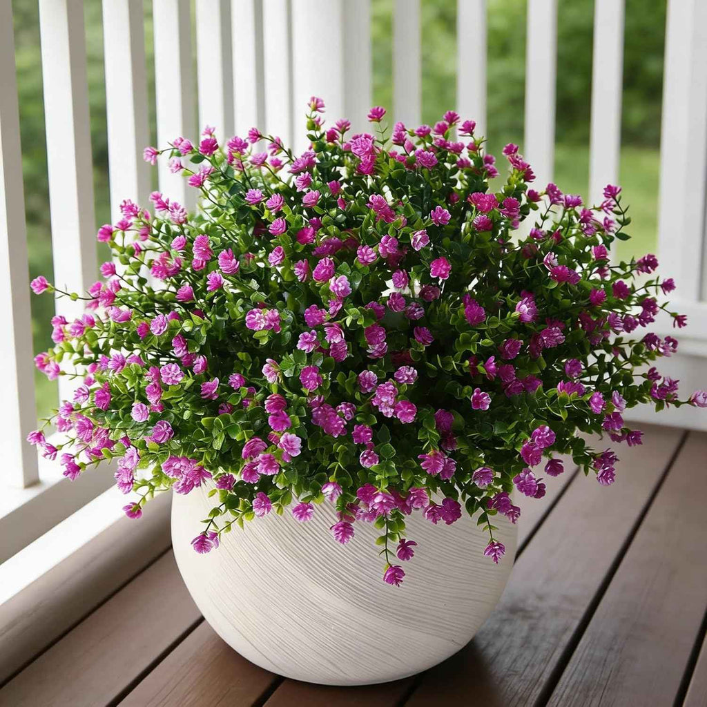 Artificial Flowers Outdoor Fake Plants with Eucalyptus Leaves- 12 Bundles UV Resistant Faux Plastic Greenery for Home, Garden, Porch, and Patio Decoration (Magenta)