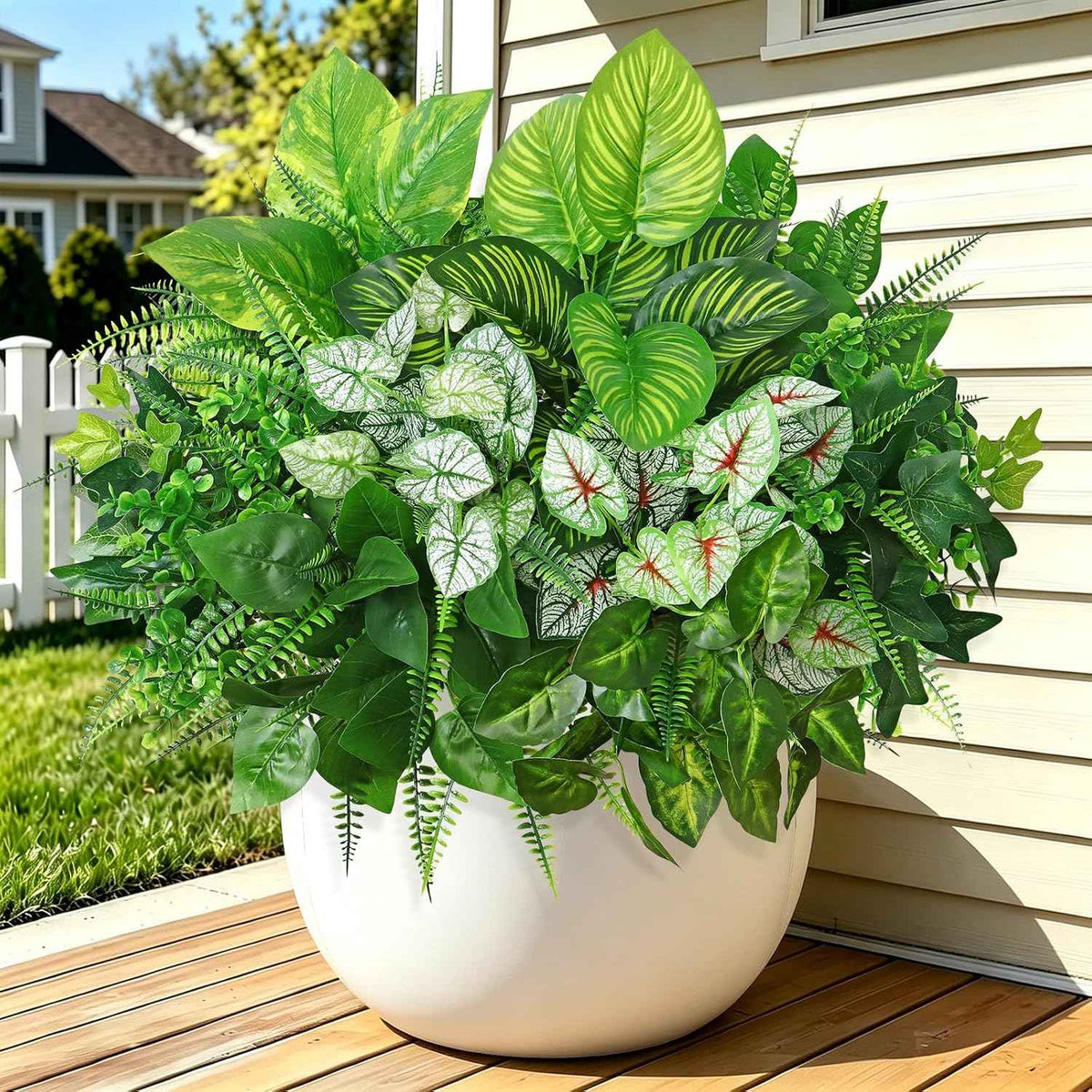 12 Bundles Artificial Plants for Indoor Outdoor UV Resistant Faux Plants | Weldomcor Fake Greenery Stems with Eucalyptus Fern Faux Shrubs for Outside Porch Planters Garden Window Box Patio Decor