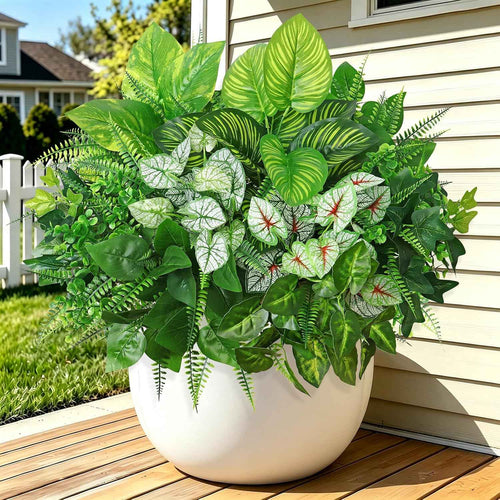 12 Bundles Artificial Plants for Indoor Outdoor UV Resistant Faux Plants | Weldomcor Fake Greenery Stems with Eucalyptus Fern Faux Shrubs for Outside Porch Planters Garden Window Box Patio Decor