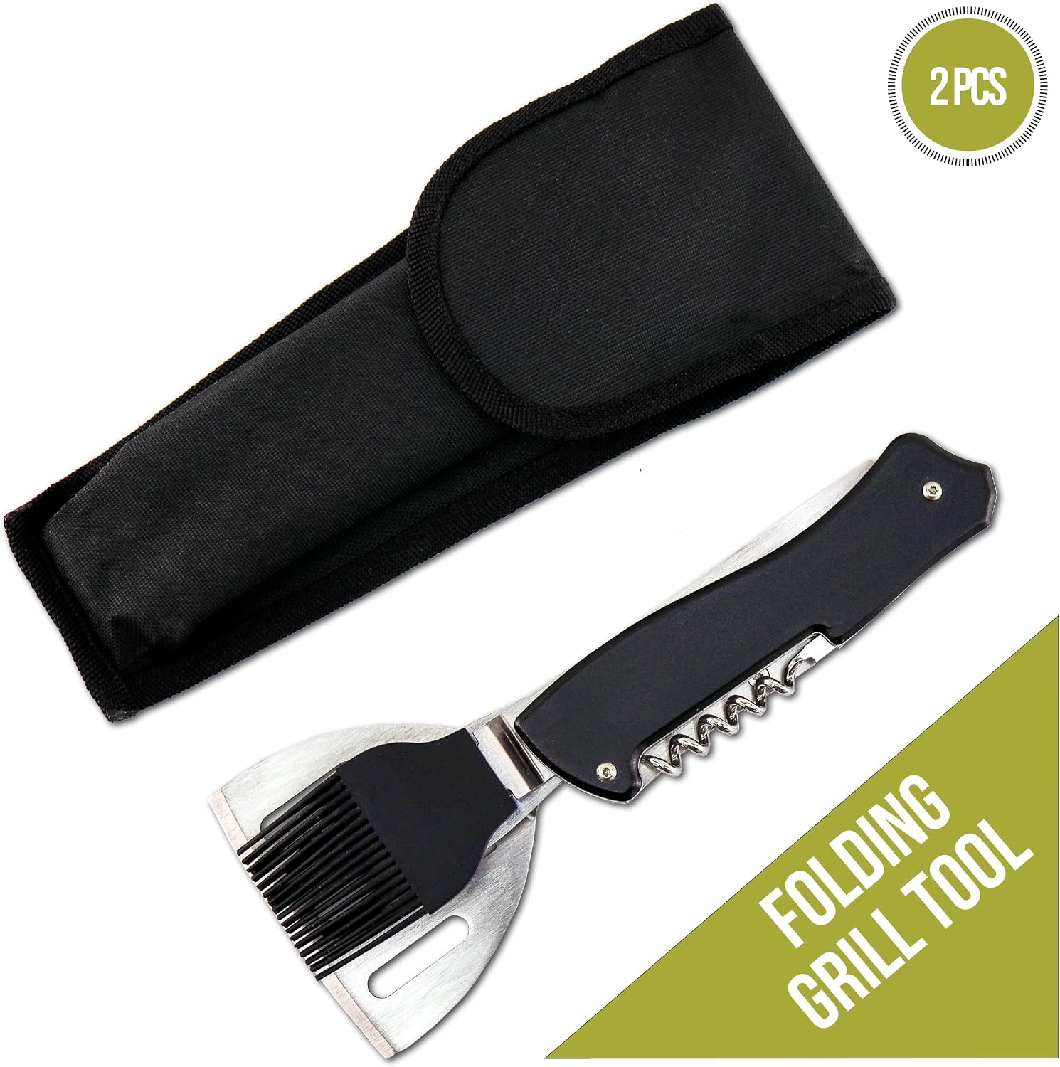 Iconikal 4-in-1 Folding Camping Grilling Tool Turner Spatula Grill Brush