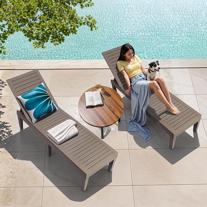 Outdoor Chaise Lounge Set of 2, Lightweight Patio Chairs, Waterproof Sun - Image 3